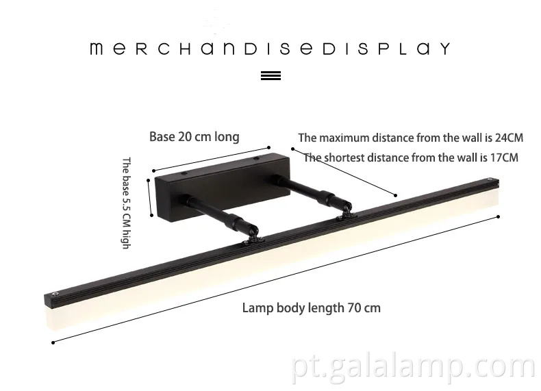 À prova d'água, luz de espelho LED extensível para facilitar a instalação